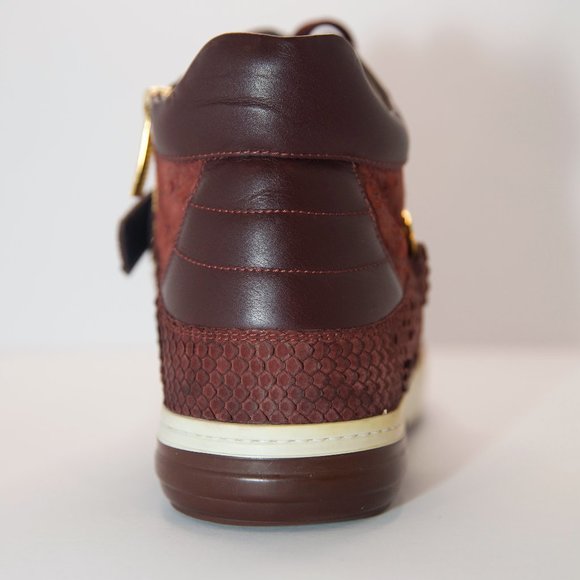 SALVATORE FERRAGAMO Size 9 Burgundy Leather Nayon Gancio High Top Sneakers - Picture 13 of 15